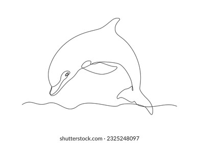 Single one line drawing Fish and wild marine animals concept. Continuous line draw design graphic vector illustration.
