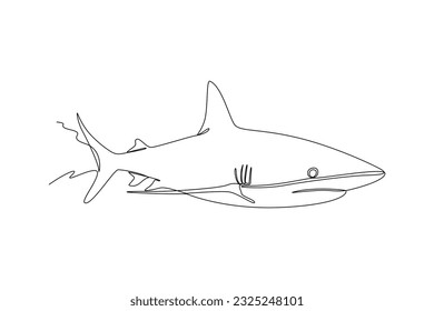 Single one line drawing Fish and wild marine animals concept. Continuous line draw design graphic vector illustration.