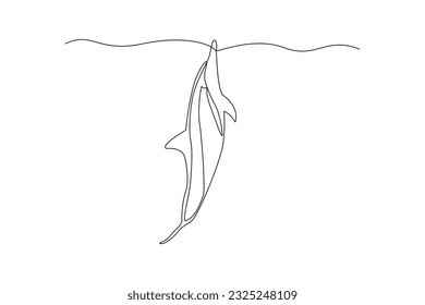 Single one line drawing Fish and wild marine animals concept. Continuous line draw design graphic vector illustration.