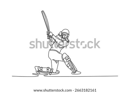 Single one line drawing fit female cricketer batting and bowling in game in summer. Local cricket match or practice being played on green field. Continuous line draw design graphic vector illustration