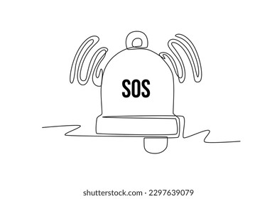 Single one line drawing flasher siren with text SOS. SOS concept. Continuous line draw design graphic vector illustration.