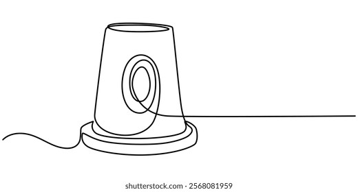 Single one line drawing flasher siren with text SOS. SOS concept. Continuous line draw design graphic vector illustration, Single continuous line drawing emergency siren icon. Fire warning sign.