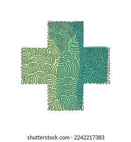 Das Symbol für das flache Design des Kreuzes einer einzelnen Linie. Schwarze geometrische Form. Tag- oder Logo-Design. Abstraktes, isoliertes Schild. Business Element. Schwenken Sie den Curl-Stil. kontinuierliche Zeilenzeichnung, Vektorgrafik