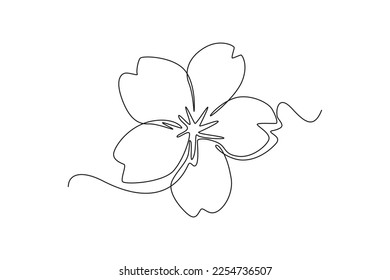 Single one line drawing Flower blossom Sakura. Cherry blossom concept. Continuous line draw design graphic vector illustration.