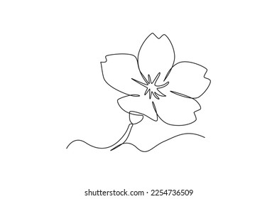 Single one line drawing Flower blossom Sakura. Cherry blossom concept. Continuous line draw design graphic vector illustration.