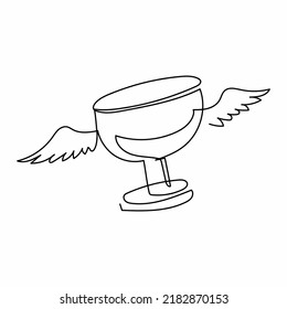 Einzeilige, fliegende Trophäe mit Flügeln. Sieg und Triumph der Person, gratulieren zur Trophäe empfangen. Meisterschaftspreis. Grafische Vektorgrafik für kontinuierliche Zeilenzeichnung