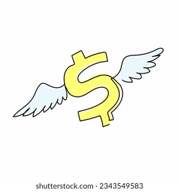 Single one line drawing flying American dollar symbol with wings. Symbolizing the rise of the dollar in market. Dollar symbol and wings. Modern continuous line draw design graphic vector illustration