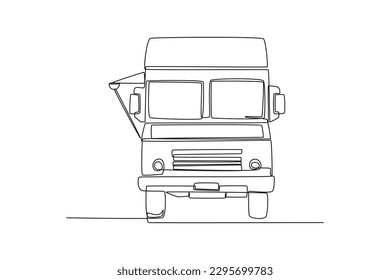Single one line drawing Food trucks. Restaurant on wheels. Vans for street food selling. Car concept. Continuous line draw design graphic vector illustration.