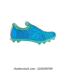 Single one line drawing Football boots. Soccer boots. Soccer shoes. Soccer football boots cleats shoes. Swirl curl style concept. Modern continuous line draw design graphic vector illustration