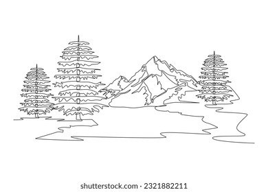 Single one line drawing Forest concept. Continuous line draw design graphic vector illustration.