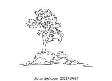 Single one line drawing Forest concept. Continuous line draw design graphic vector illustration.