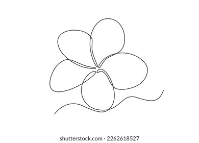 Una sola línea dibujando la flor frangipani. Hermoso concepto floral. Ilustración gráfica de vector de diseño de línea continua.
