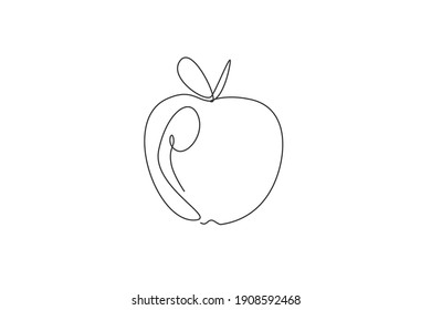 Single one line drawing of fresh apple fruit. Tropical fruit icon silhouette for plantation concept. Infographics, plant presentation isolated on white background. Design vector graphic illustration