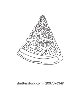 Single one line drawing fresh slice of watermelon. Watermelon healthy food. Organic natural food. Delicious fruits. Swirl curl style. Modern continuous line draw design graphic vector illustration