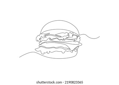 Single one line drawing fresh tasty burger. World food day concept. Continuous line draw design graphic vector illustration.