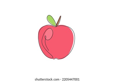 Single one line drawing of fresh apple fruit. Tropical fruit icon silhouette for plantation concept. Infographics, plant presentation isolated on white background. Design vector graphic illustration