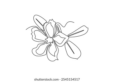 Single one line drawing of fresh beauty adenium for garden logo. Printable poster decorative desert rose flowers concept home wall decor. Modern continuous line draw design graphic vector illustration