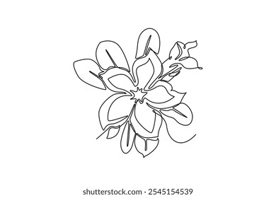 Single one line drawing of fresh beauty adenium for garden logo. Printable poster decorative desert rose flowers concept home wall decor. Modern continuous line draw design graphic vector illustration