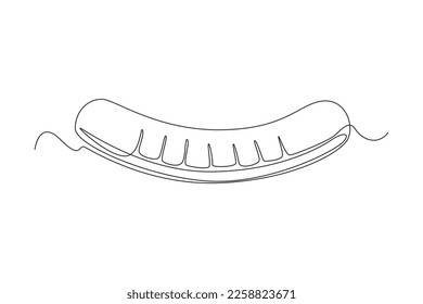 Single one line drawing fried sausage. Breakfast Concept. Continuous line draw design graphic vector illustration.