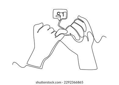 Single one line drawing friendship on social media. Social media concept. Continuous line draw design graphic vector illustration.