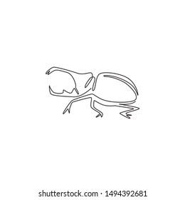 Single one line drawing of funny beetle for company logo identity. Insect pest controller mascot concept for pest control service icon. Modern continuous line draw graphic design vector illustration
