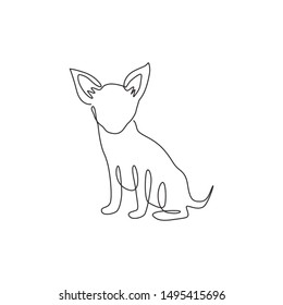 Single one line drawing of funny chihuahua dog for company logo identity. Purebred dog mascot concept for pedigree friendly pet icon. Modern continuous one line draw design vector graphic illustration