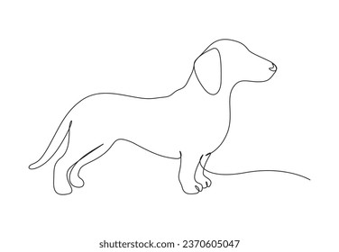 Single one line drawing of funny dachshund dog for logo identity. Purebred dog mascot concept for pedigree friendly pet icon. Isolated on white background vector illustration. Pro vector. 