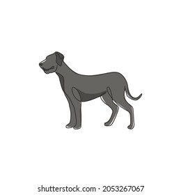 Single one line drawing of gallant great dane dog for security company logo identity. Purebred dog mascot concept for pedigree friendly pet icon. Modern continuous line draw design vector illustration