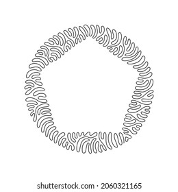 Single one line drawing geometric shapes, pentagon icon. Simple line, outline vector 3d figures icons for ui and ux. Swirl curl circle background style. Continuous line draw design vector illustration