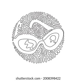 Single one line drawing glasses model, women frames. Sunglasses, eyeglasses. Glasses for traveling or summer. Swirl curl circle background style. Continuous line design graphic vector illustration