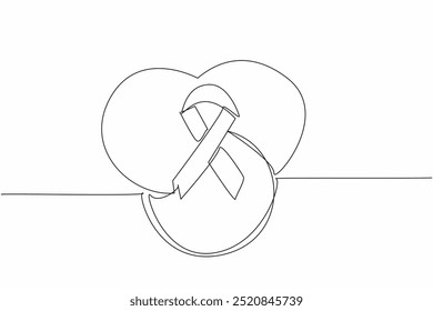 Single one line drawing a global symbol, composed of three colors, with a ribbon intertwined. Pay more attention to rare diseases. Care. Rare Disease Day. Continuous line design graphic illustration