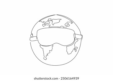 Single one line drawing the globe using sleeping mask. Accessories. Symbols. Metaphors. The earth needs a break. Care about environment. World Sleep Day. Continuous line design graphic illustration