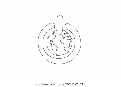 Eine einzige Zeile, die den Globus in der Mitte des Betriebsschalters zeigt. Schalten Sie den Strom aus. Mach das Licht aus. Die Erde ist ein Energiesparmodus. Earth Hour Day. Grafische Illustration zum Liniendesign