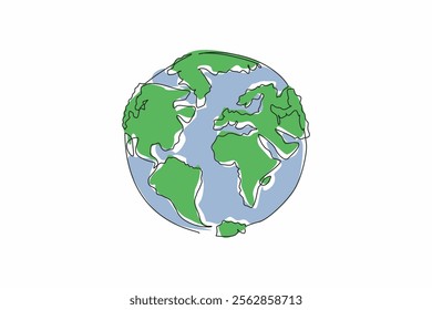 Single one line drawing a globe whose islands are made of tree leaves. The symbolism of the earth requires leaves to remove pollution. Go green. Earth Day. Continuous line design graphic illustration