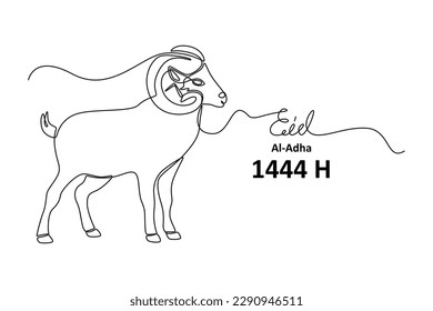 Single one line drawing goat. Happy Eid Al Adha. Continuous line draw design graphic vector illustration.