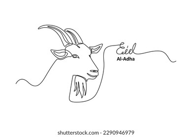 Single one line drawing goat for Eid adha. Happy Eid Al Adha. Continuous line draw design graphic vector illustration.