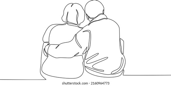 Single one line drawing is grandparents looking back sitting relaxed  Grandparents day  Continuous line draw design graphic vector illustration 