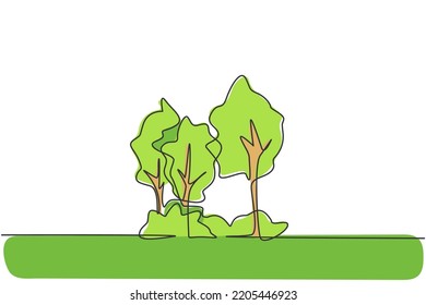 Single one line drawing of green fresh tree for garden icon. Environment eco friendly logo isolated doodle minimal concept. Trendy continuous line draw design graphic vector illustration - Shutterstock ID 2205446923