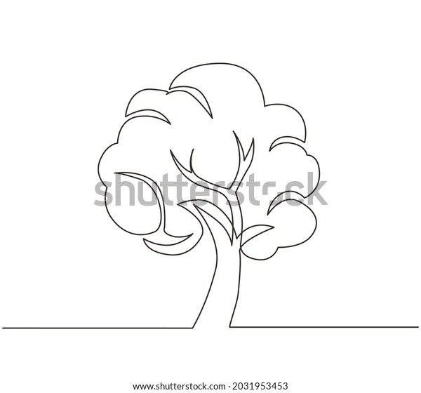 Single One Line Drawing Green Tree Stock Vector (Royalty Free ...