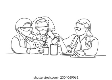 Single one line drawing group of children study science together. Class it up concept. Continuous line draw design graphic vector illustration.