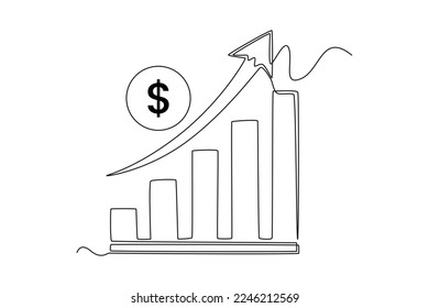 Einzeilige Zeichnung des Wachstumsfinanzdiagramms mit Pfeil nach oben. Wirtschafts- und Geschäftskonzept. Grafische Vektorgrafik für kontinuierliche Zeilenzeichnung.