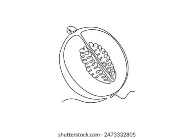 Sandía orgánica sana de una sola línea que dibuja la mitad cortada para la identidad del logotipo del huerto. Concepto de fruta fresca para el icono de jardín de frutas. Ilustración vectorial gráfica moderna de diseño de dibujo de línea continua