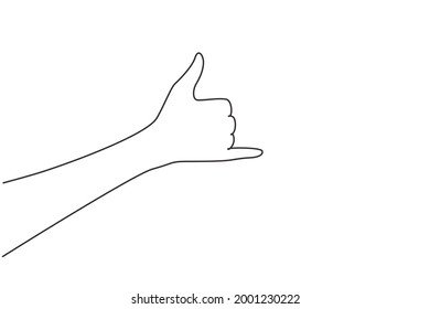 Single one line drawing hand making hang lose sign. Hawaiian hand sign or symbol. Communication with hand gestures. Nonverbal signs or symbols. Continuous line draw design graphic vector illustration