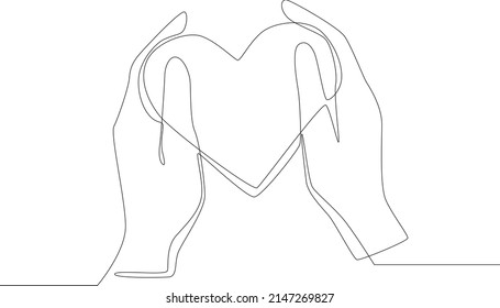 Single one line drawing hand holding a sign of love to given to his mother. mother's day. Continuous line draw design graphic vector illustration.