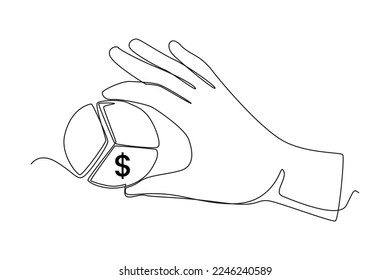 Single one line drawing hand holding pie chart. Economics and Business Concept. Continuous line draw design graphic vector illustration.