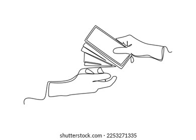 Single one line drawing hand gives alms. Ramadan activity Concept. Continuous line draw design graphic vector illustration.