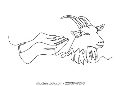 Una sola línea dibujando mano para rezar por Eid Adha. Feliz Eid Al Adha. Ilustración gráfica de vector de diseño de línea continua.