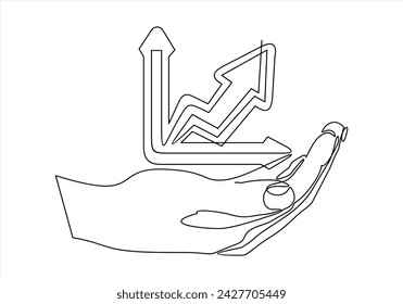 Single one line drawing hand holding chart. Economics and Business Concept. Continuous line draw design graphic vector illustration.	
