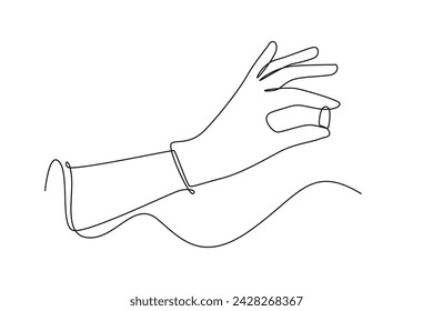 Single one line drawing hand holding supplements or vitamin. physical therapy rehabilitation concept. Continuous line draw design vector