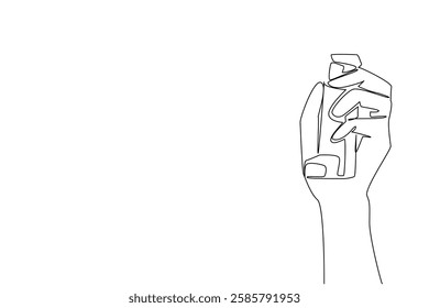 Single one line drawing hand holding asthma inhaler. First aid aids help prevent asthma. Healthy living without pollution. Pharmacy. World Asthma Day. Continuous line design graphic illustration